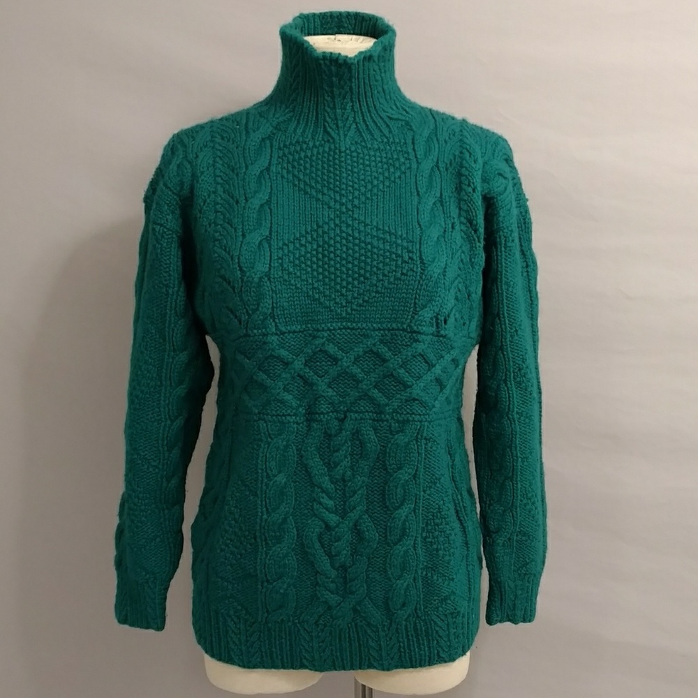 Hand-knit Deep Emerald Green Sweater Great Quality Tunic Length Soft Wool Mock